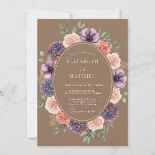 Invitation Mariage Floral Enchantement Prune Poussiéreux