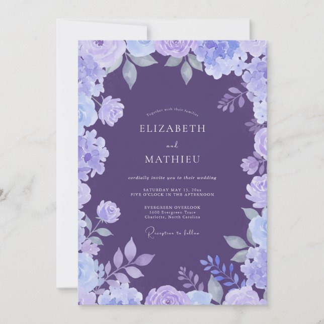 Invitation Mariage Floral Envoûtant aux Prunes (Devant)