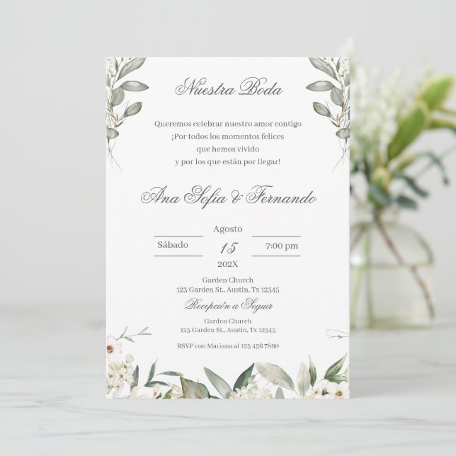 Invitation Mariage Floral Espagnol (Debout devant)