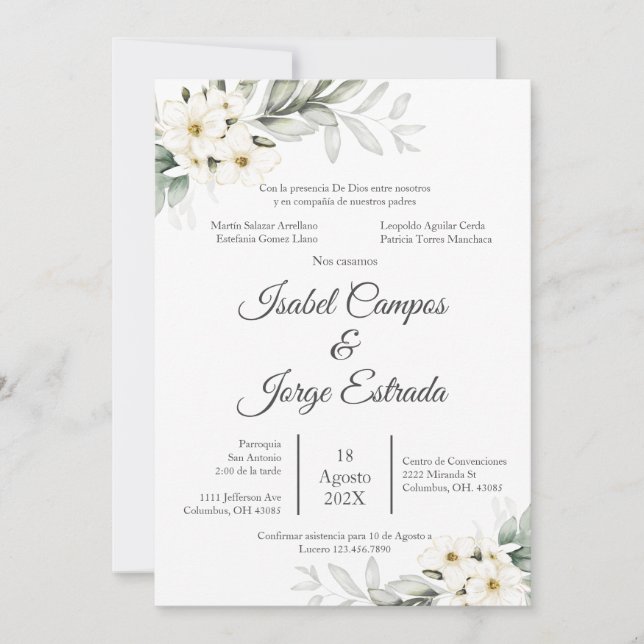Invitation Mariage Floral espagnol (Devant)