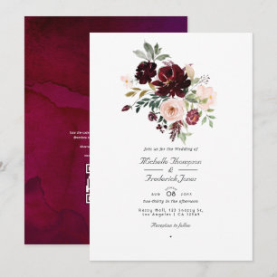 Invitation Mariage Floral et Baie de Bourgogne avec QR Code R