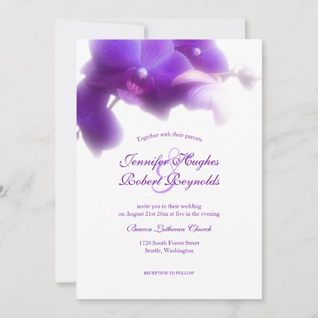 Invitation Mariage floral et élégant violet orchidée (Devant)