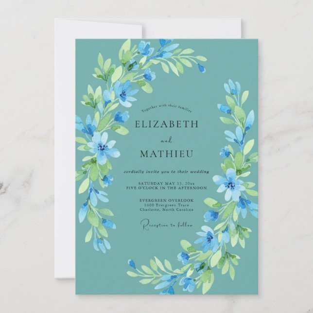 Invitation Mariage Floral Éthéré Aquarelle (Devant)