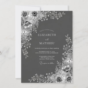 Invitation Mariage Floral Éthéré au Charbon