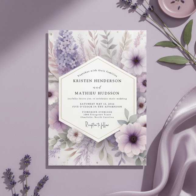 Invitation Mariage Floral Éthéré au Lavande (Créateur téléchargé)