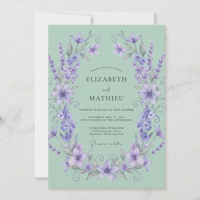 Invitation Mariage Floral Éthéré au Lavande (Devant)