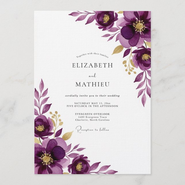 Invitation Mariage Floral Éthéré au Prunier (Devant)