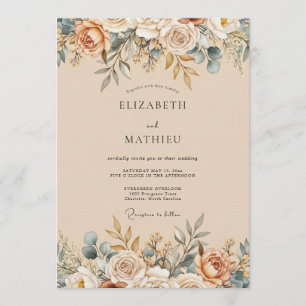 Invitation Mariage Floral Éthéré aux Pêches