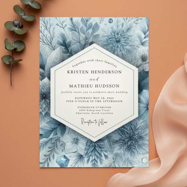 Invitation Mariage Floral Éthéré Bleu Ardoise (Créateur téléchargé)