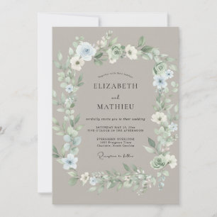 Invitation Mariage Floral Éthéré Bleu Clair