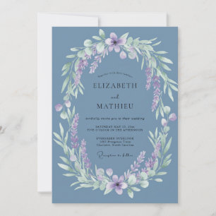 Invitation Mariage Floral Éthéré Bleu Poussiéreux