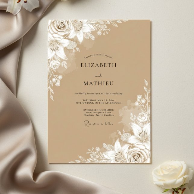 Invitation Mariage Floral Éthéré Brun (Créateur téléchargé)