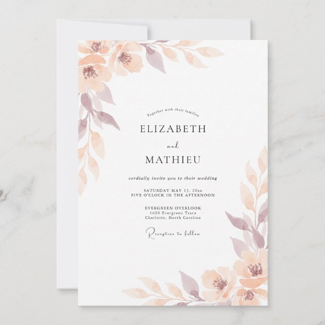 Invitation Mariage Floral Éthéré Champagne (Devant)