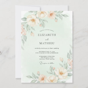 Invitation Mariage Floral Éthéré de Teinte Pêche Pâle