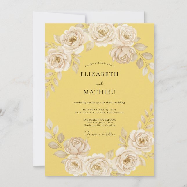 Invitation Mariage Floral Éthéré Jaune Pâle (Devant)