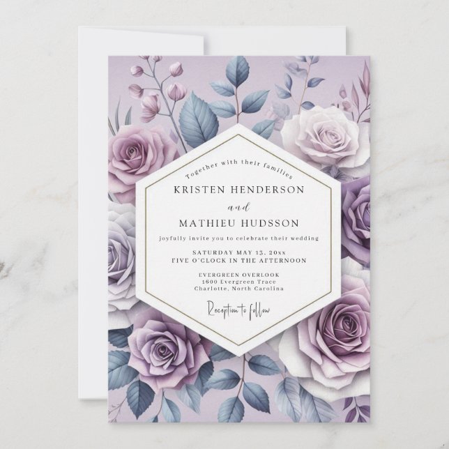 Invitation Mariage Floral Éthéré Lavande (Devant)