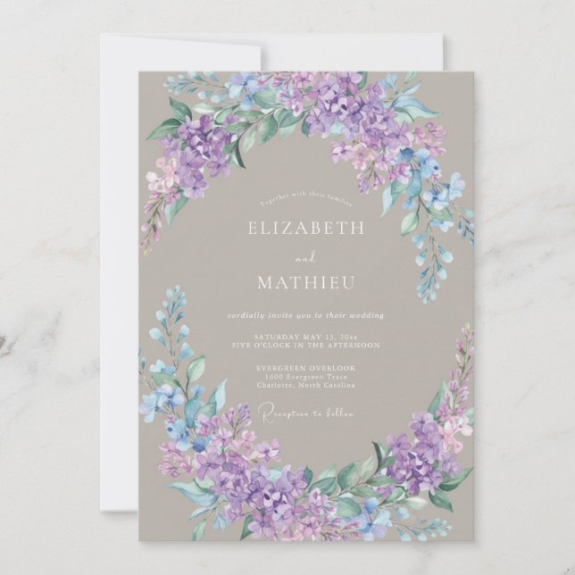 Invitation Mariage Floral Éthéré Lavande Pâle (Devant)