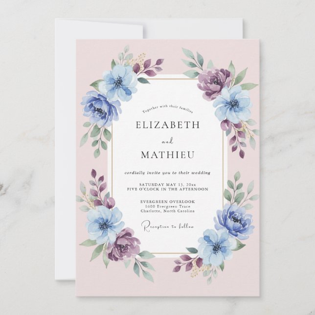 Invitation Mariage Floral Éthéré Lavande Rosé (Devant)