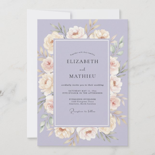 Invitation Mariage Floral Éthéré Lilac (Devant)