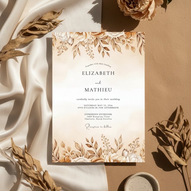 Invitation Mariage Floral Éthéré Ocre (Créateur téléchargé)