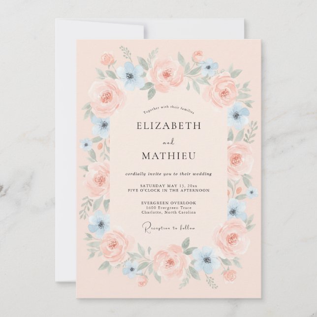 Invitation Mariage Floral Éthéré Rose (Devant)