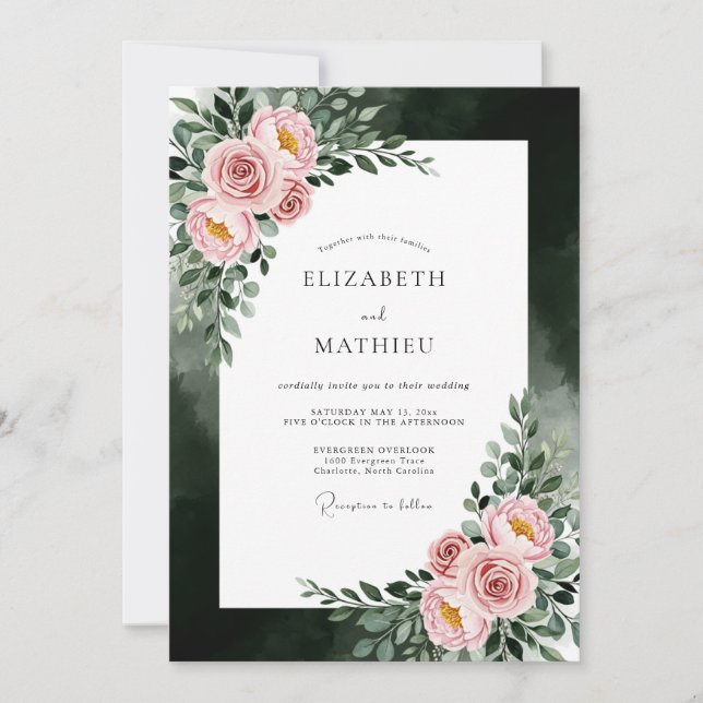 Invitation Mariage Floral Éthéré Rose (Devant)