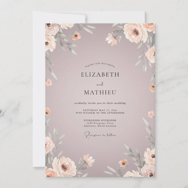 Invitation Mariage Floral Éthéré Rose Atténuée (Devant)