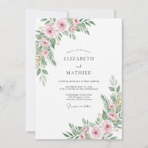 Invitation Mariage Floral Éthéré Rose Pâle