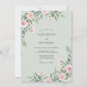 Invitation Mariage Floral Éthéré Rose Sage