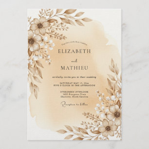 Invitation Mariage Floral Éthéré Taupe
