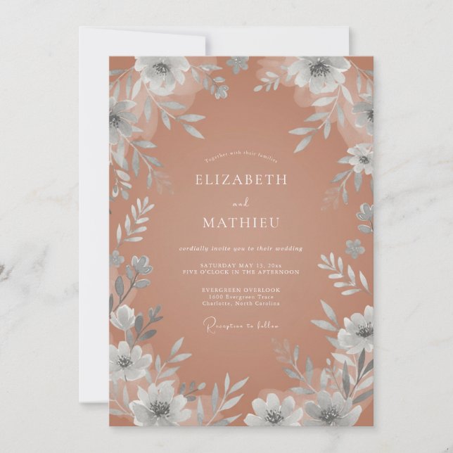 Invitation Mariage Floral Éthéré Terracotta (Devant)