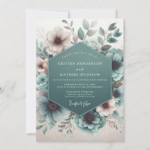 Invitation Mariage Floral Éthéré Turquoise