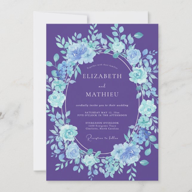 Invitation Mariage Floral Éthéré Violet (Devant)