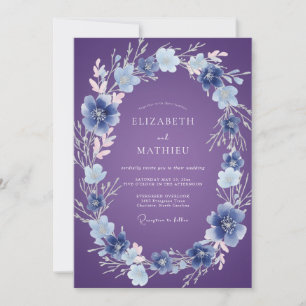 Invitation Mariage Floral Éthéré Violet Pervenche