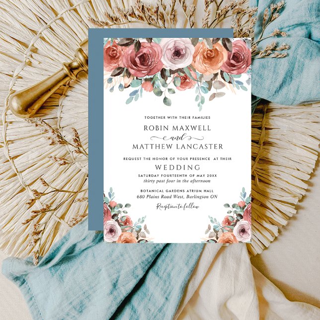 Invitation Mariage floral Ethereal Dusty Blue et Blush Peach (Créateur téléchargé)