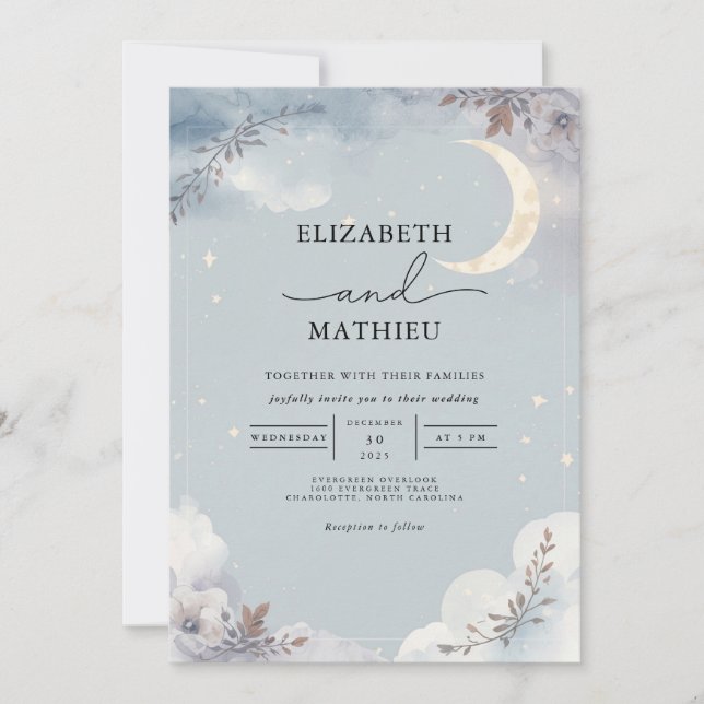 Invitation Mariage floral Ethereal Moonlit (Devant)