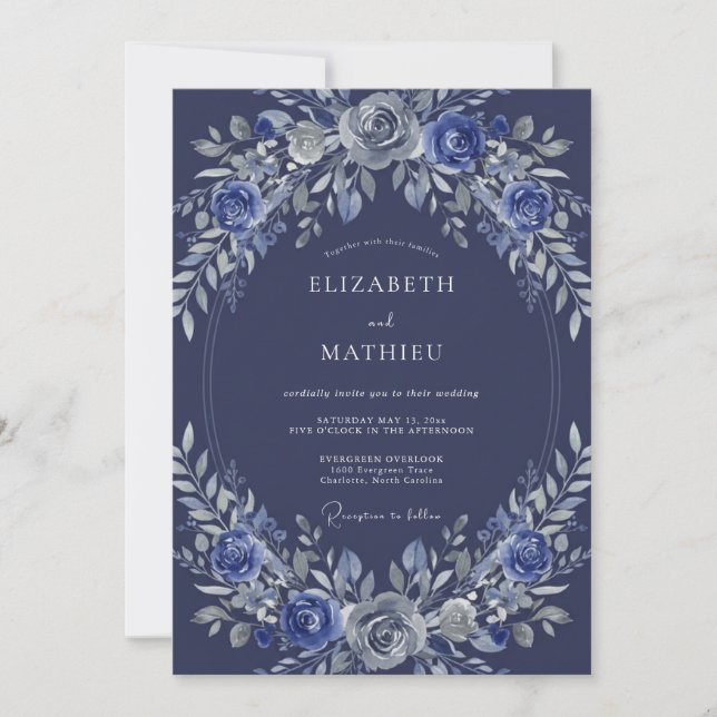 Invitation Mariage Floral Ethéréen de Style Naval (Devant)