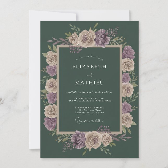 Invitation Mariage Floral Evergreen Moody (Devant)