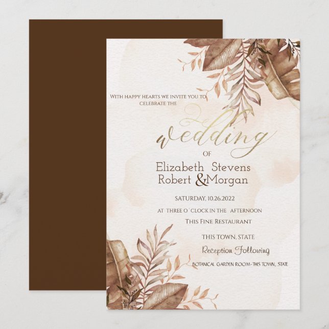 Invitation Mariage Floral Exotique d'Automne (Devant / Derrière)