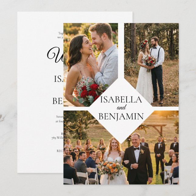 Invitation Mariage Floral Extérieur Simple Multi Photo Rustiq (Devant / Derrière)