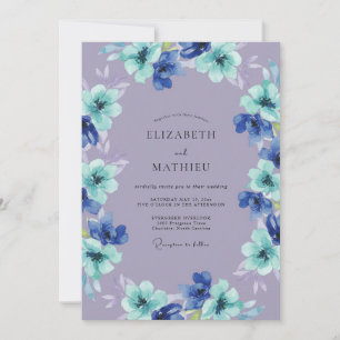 Invitation Mariage Floral Fantaisie Bleu Lavande