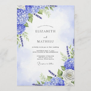 Invitation Mariage Floral Fantaisie Hydrangea Bleu