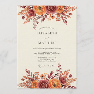 Invitation Mariage Floral Fantaisie Rouille Automnal