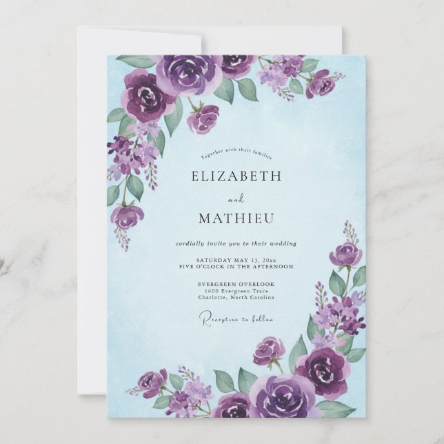 Invitation Mariage Floral Fantaisiste Améthyste (Devant)