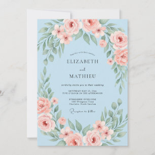 Invitation Mariage Floral Fantaisiste Bleu Poudre