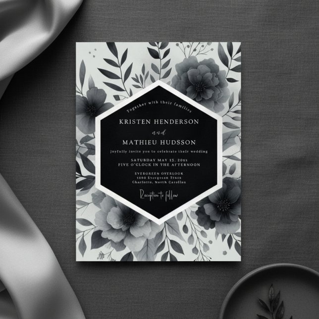 Invitation Mariage Floral Fantaisiste Charbon (Créateur téléchargé)