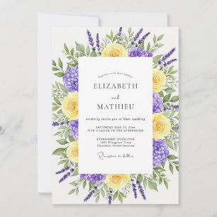 Invitation Mariage Floral Fantaisiste Jaune Lavande