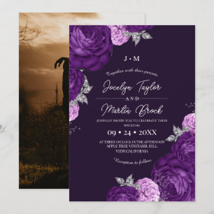 Invitation Mariage Floral Fantaisiste Moderne Violet et Blanc