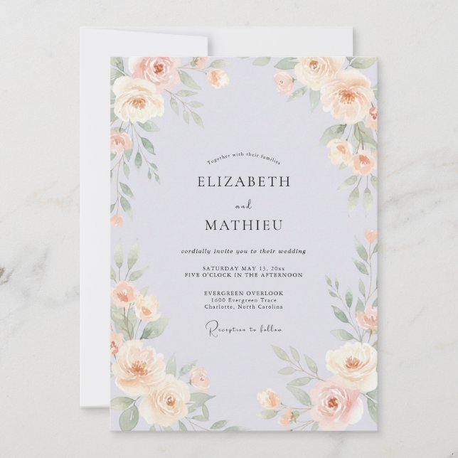 Invitation Mariage Floral Fantaisiste Pervenche (Devant)