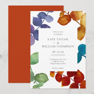 Invitation Mariage floral Feuille moderne coloré Eucalyptus